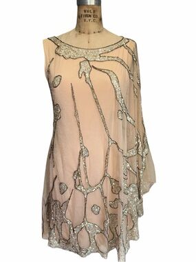 FARAHKHAN Blush One-Shoulder Sequin-Trim Dress Size M